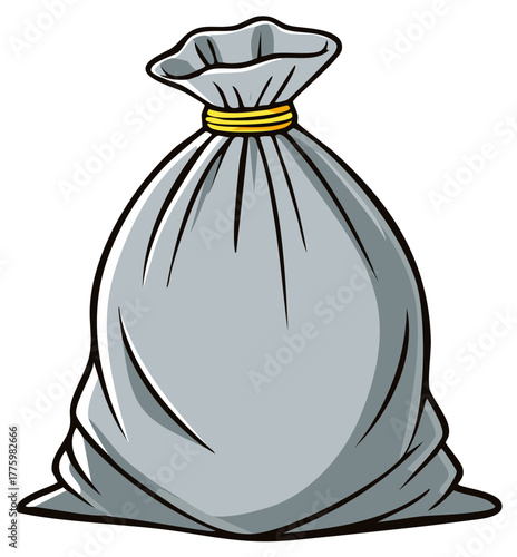 Full gray trash bag tied at the top cartoon vector illustration
