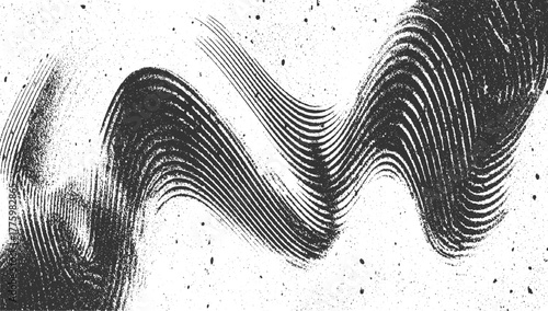 Black ink brush stroke with splatter on white background abstract