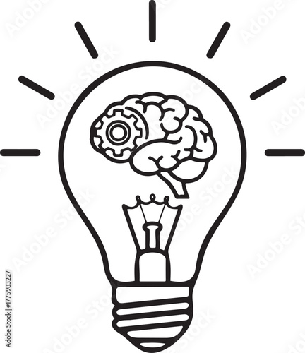 Vector of brain inside a light bulb, symbolizing idea and innovation