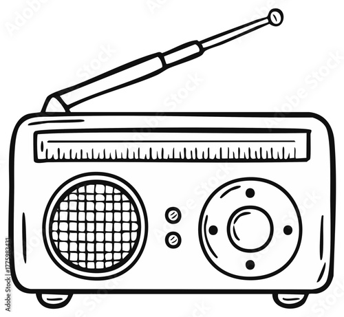 Doodle Illustration of a Vintage Transistor Radio with Telescopic Antenna