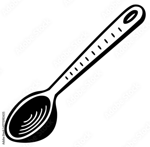 Stylized spoon illustration with markings on the handle and concave bowl