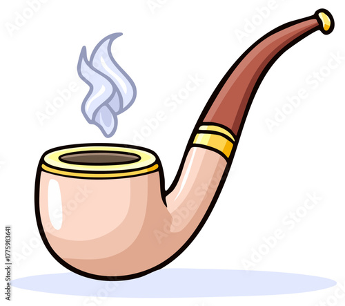 Cartoon smoking pipe with gentle wisps of smoke rising from the bowl and a curved stem