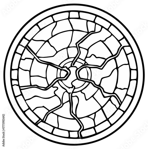 Detailed circular abstract pattern with intricate crack textures and mosaic segments