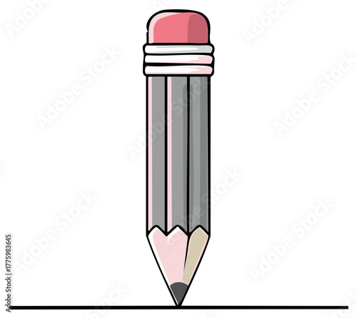 Sharp graphite pencil with pink eraser drawing a straight line