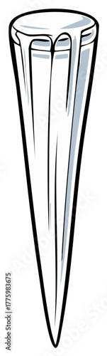 Sharp pointed frozen icicle hanging down in a simple graphic cartoon illustration