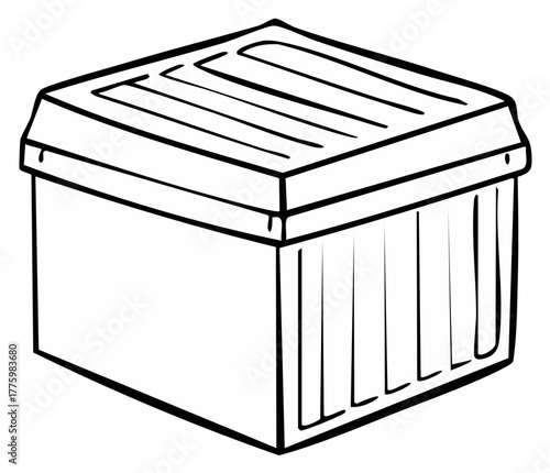 Simple black and white line art illustration of a closed storage container with a lid