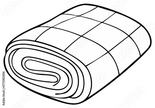 Rolled Quilt Blanket with Simple Grid Pattern Line Art