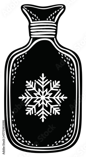 Black and White Hot Water Bottle with Snowflake Design for Winter Wellness