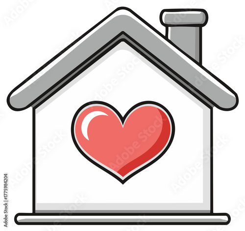 House with a red heart symbol representing home love and family care