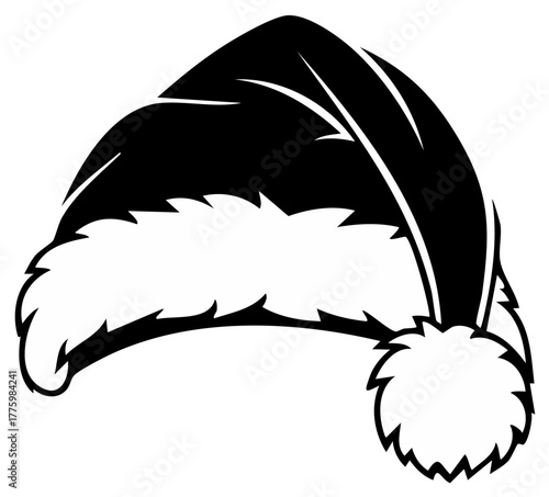 Classic Christmas Santa hat with fluffy pom-pom and fur trim vector icon illustration