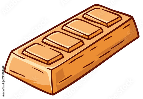 Cartoon illustration of a single gold bar with four indentations on top