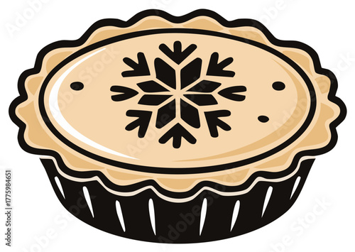 Festive Christmas Mince Pie with a Snowflake Decoration Vector Illustration