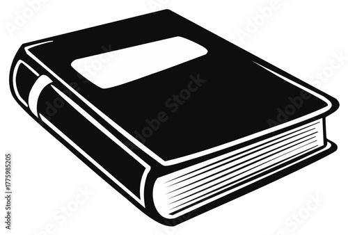 Stylized Black Book with Closed Cover: Isolated Illustration of Reading Material