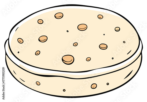 Cartoon tortilla graphic illustration, round flatbread with decorative toppings