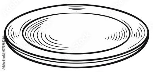 Hand drawn empty plate illustration in vintage engraving sketch style