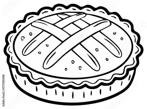 Pie with a criss-cross crust and a decorative edge for coloring books or educational materials