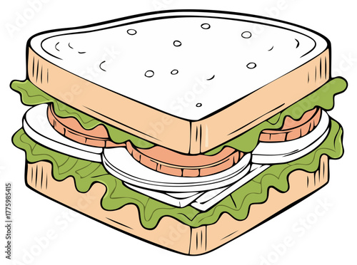 Delicious classic sandwich illustration with fresh lettuce tomato and cheese layers