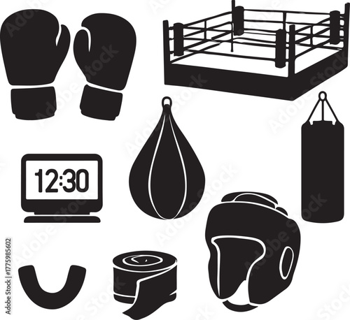 Shilhoitee vector illustration of a set of boxing sports equipment