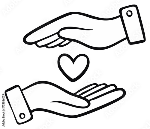 Hands holding heart symbol. Love, care, compassion, charity, and giving concept.