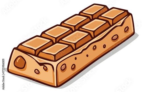 Cartoon chocolate bar with segmented squares and embedded nuts sweet treat