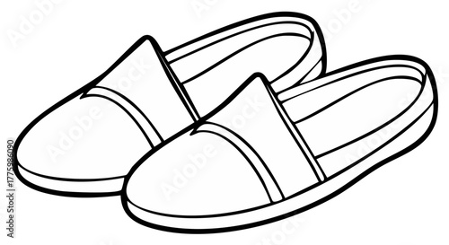 Stylized Slippers Illustration Pair of Simple House Shoes Comfortable Footwear Line Art