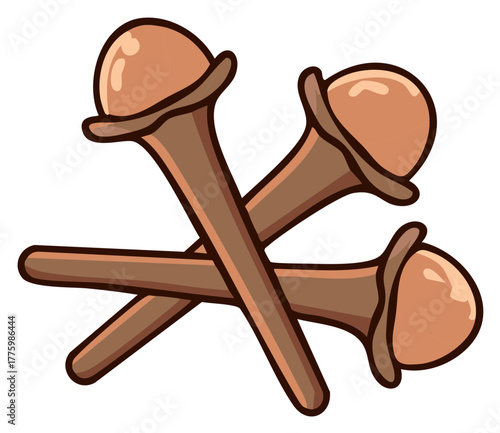Intersecting cloves, spice illustration, traditional cooking ingredient, pungent flavor and aroma, dry buds, brown-beige color
