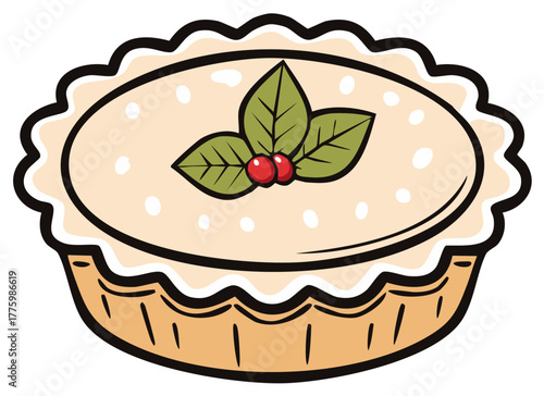 Festive Christmas Tart Decorated with Holly Berries and Leaves