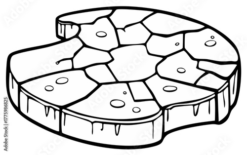 Cracked and melting arctic ice floe cartoon line art illustration for coloring