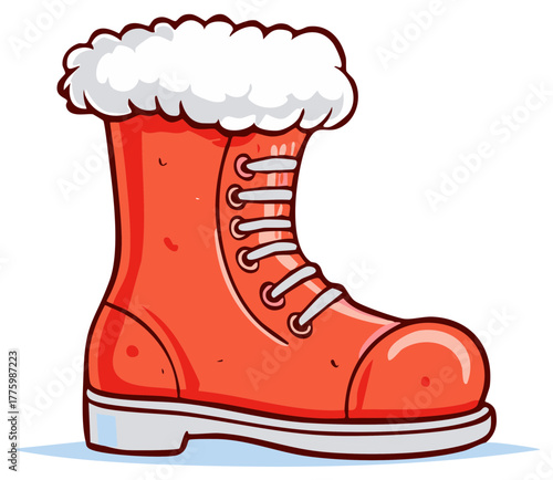 Cartoon Illustration of Red Winter Boot with White Fur