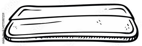 Hand drawn black and white cartoon illustration of an empty styrofoam food tray