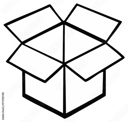 Outline Illustration of an Opened Cardboard Box Package Shipping Delivery Supplies