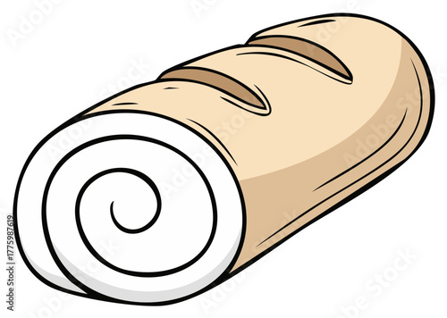 Freshly baked swirl bread roll or pastry loaf cartoon vector illustration