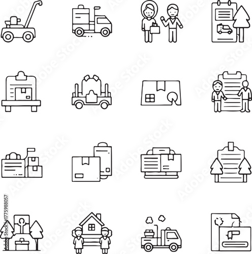 Vector of set of icons for delivery and moving service