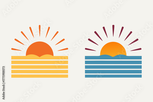 Sunrise or dawn icon, symbol of new beginnings, vector illustration