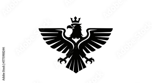 Black crowned eagle mascot logo with wide wings isolated flat illustration
