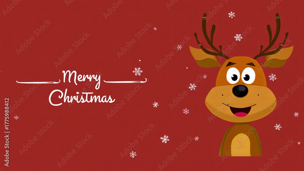 Fototapeta premium Joyful cartoon reindeer with wide eyes and antlers wishes merry christmas
