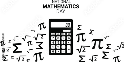 National mathematics day with calculator and symbols