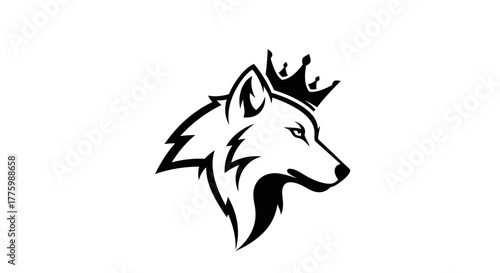 Stylized black wolf head with a crown mascot logo flat illustration