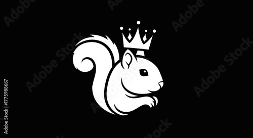 White squirrel wearing a royal crown mascot logo flat illustration