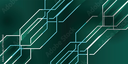 Abstract futuristic technology background featuring a network of glowing geometric lines resembling a circuit board.