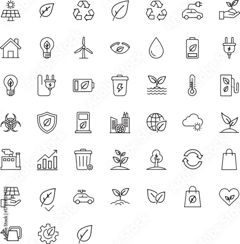 Collection of ecofriendly and sustainability icons