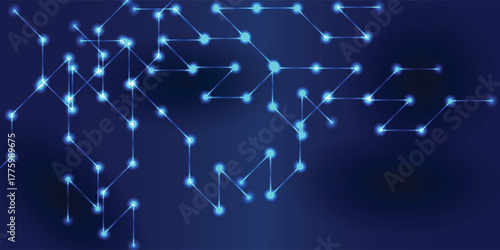 Abstract futuristic background with a glowing blue network of interconnected dots and lines representing technology and data.