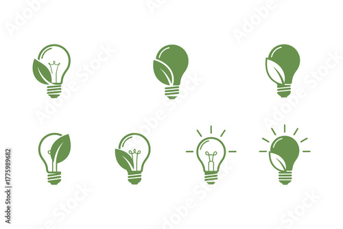 Leaf light bulb icons representing eco friendly energy and ideas, eco symbol, eco logo, symbolic logo, vector logo