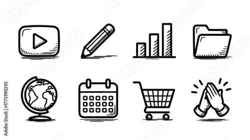 Hand-drawn business icons for websites and apps, perfect for presentations and marketing materials, adding a creative touch to your digital presence