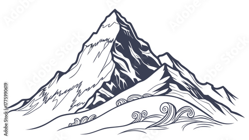 Minimalist Snowy Mountain Peak Vector Illustration