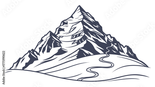 Minimalist Snowy Mountain Peak Vector Illustration