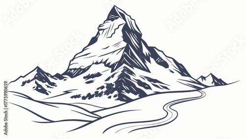 Minimalist Snowy Mountain Peak Vector Illustration