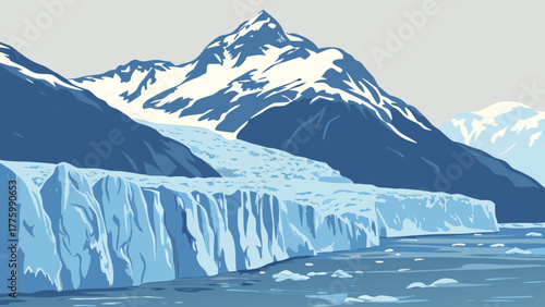 Majestic Glacier Vector Illustration with Deep Blue Ice 