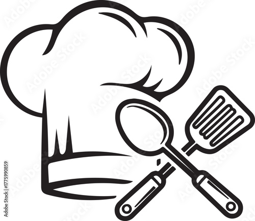 Vector of chef hat and crossed kitchen utensils