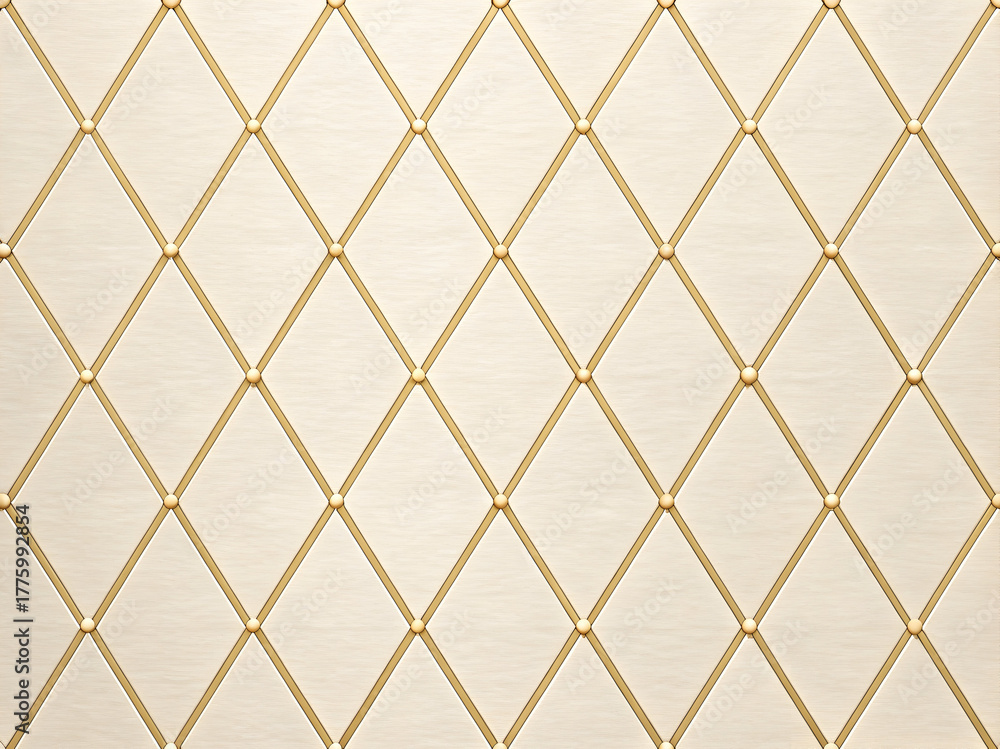 Obraz premium Luxurious seamless diamond quilted pattern background featuring cream fabric and golden studs